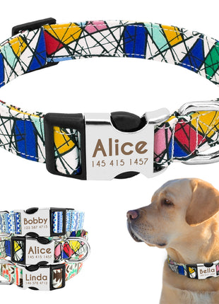 Nylon Dog Collar Personalized Pet Collar Engraved ID Tag Nameplate