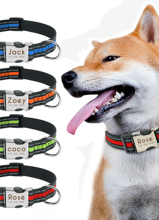Nylon Dog Collar Personalized Pet Collar Engraved ID Tag Nameplate