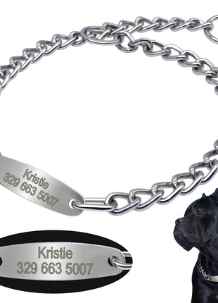 Personalized Pet Dog Chain Choke Collar Pets Training Engraved ID Slip
