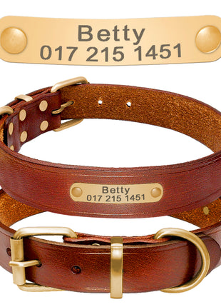 Personalized Dog ID Collar Genuine Leather Small Medium Dogs Cat