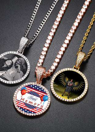 Round Medallions Custom Photo Pendant Necklace Men Hip Hop Jewelry