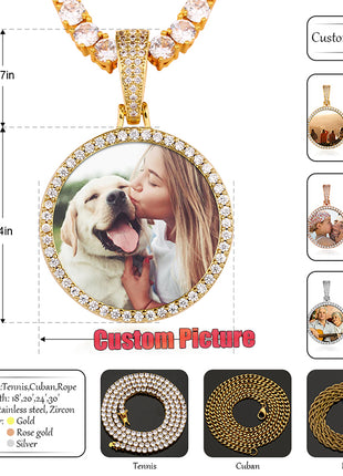 Round Medallions Custom Photo Pendant Necklace Men Hip Hop Jewelry