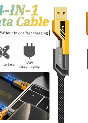 4 in 1 USB C Cable Fast Charging Data Cable 65W 27W PD QC3.0