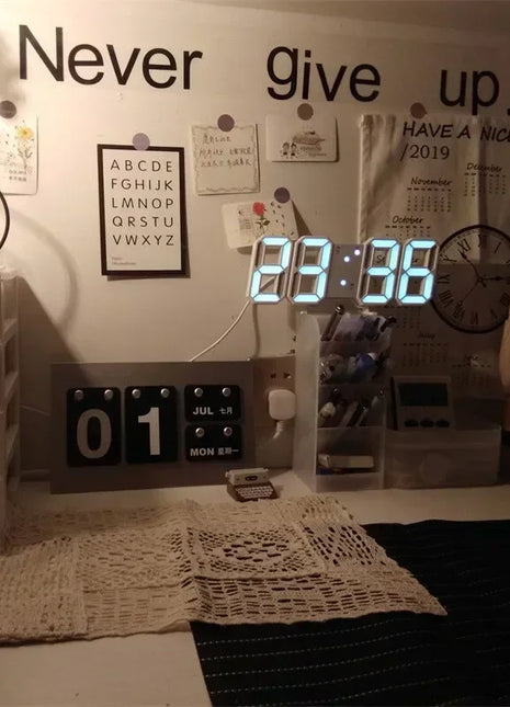 3D LED Digital Clock Wall Decoration Glow Night Mode Decoration for