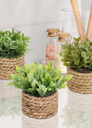 SIA FLOWER Green Artificial Plants Eucalyptus Grass Woven Small Potted