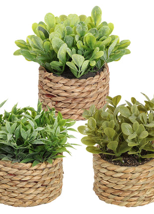 SIA FLOWER Green Artificial Plants Eucalyptus Grass Woven Small Potted