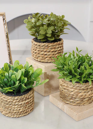 SIA FLOWER Green Artificial Plants Eucalyptus Grass Woven Small Potted