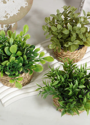 SIA FLOWER Green Artificial Plants Eucalyptus Grass Woven Small Potted
