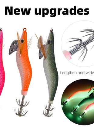 1 pc Luminous wood shrimp squid hook fluorescent fishing bait lure