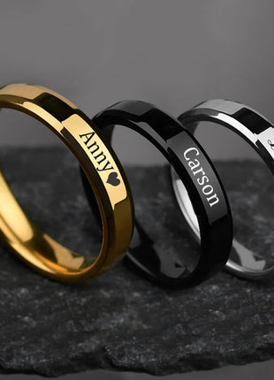 Engraving Letter Name Rings for Women Stainless Steel Jewelry