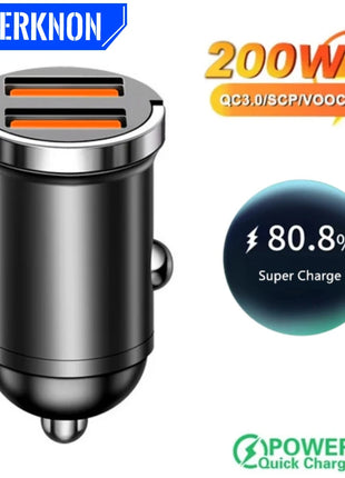 USB Car Charger 200W Fast Charging Type C Car Phone Charger Adapter