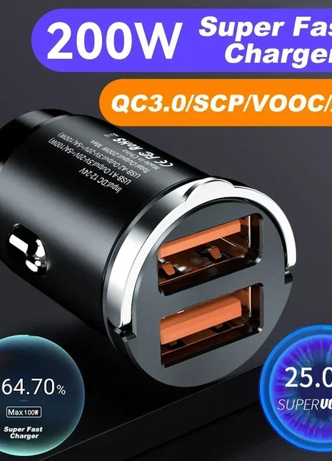 USB Car Charger 200W Fast Charging Type C Car Phone Charger Adapter