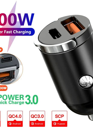 USB Car Charger 200W Fast Charging Type C Car Phone Charger Adapter