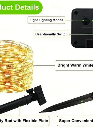 Fairy Lights Solar Garden Lights String Lights with 8 Modes Waterproof