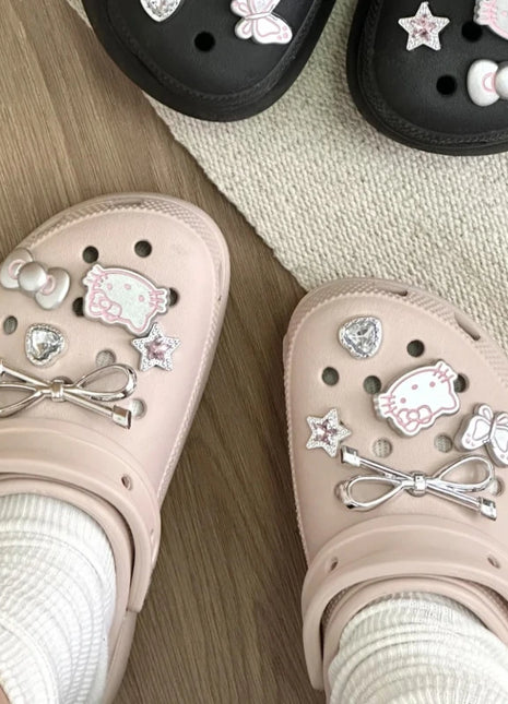 MINISO Silvery Hello Kitty Set Girls Women Shoe Charms DIY Hole Shoes