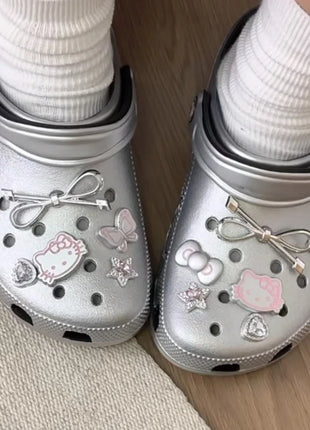 MINISO Silvery Hello Kitty Set Girls Women Shoe Charms DIY Hole Shoes