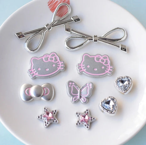 MINISO Silvery Hello Kitty Set Girls Women Shoe Charms DIY Hole Shoes