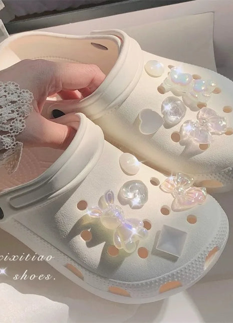 10PCS Shoe Charm DIY Crystal Rhinestone Rabbit Shoe Decoration Buckle