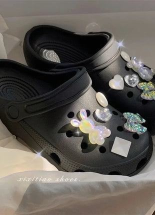 10PCS Shoe Charm DIY Crystal Rhinestone Rabbit Shoe Decoration Buckle