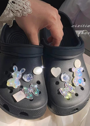 10PCS Shoe Charm DIY Crystal Rhinestone Rabbit Shoe Decoration Buckle