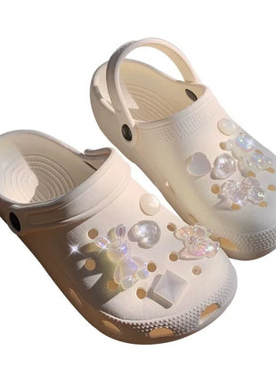 10PCS Shoe Charm DIY Crystal Rhinestone Rabbit Shoe Decoration Buckle