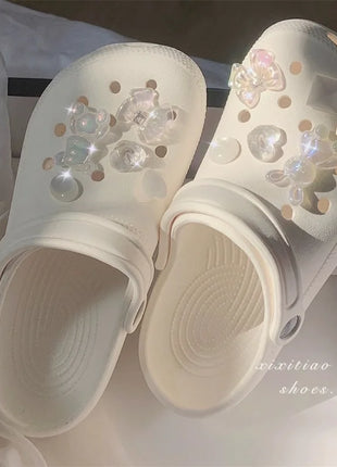 10PCS Shoe Charm DIY Crystal Rhinestone Rabbit Shoe Decoration Buckle