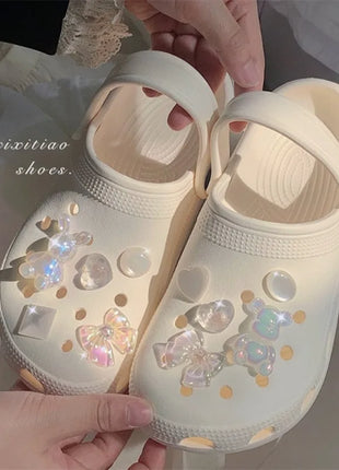 10PCS Shoe Charm DIY Crystal Rhinestone Rabbit Shoe Decoration Buckle