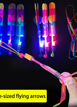 Flying Toys 10Pcs LED Arrow Helicopters + 10Pcs Launchers Glow in Dark