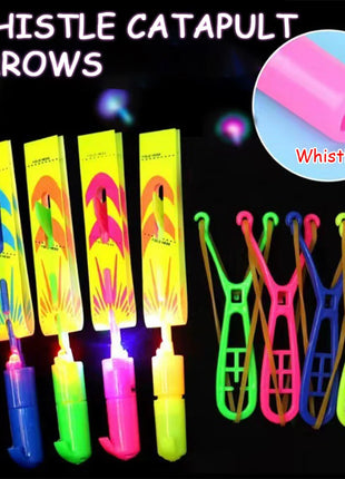 Flying Toys 10Pcs LED Arrow Helicopters + 10Pcs Launchers Glow in Dark