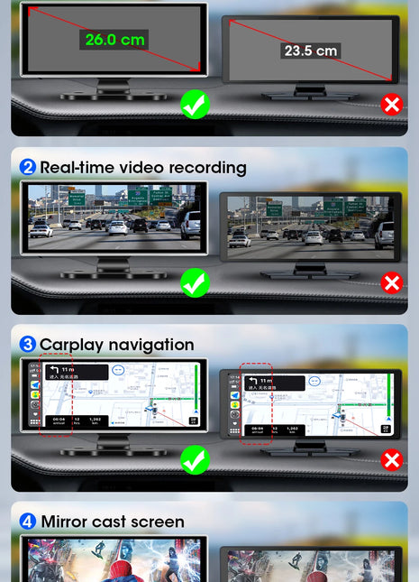 10/11.26 inch Dash Cam 4K Car DVR Wireless Carplay & Android Auto GPS