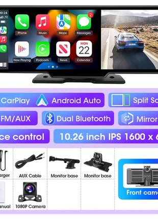 10/11.26 inch Dash Cam 4K Car DVR Wireless Carplay & Android Auto GPS