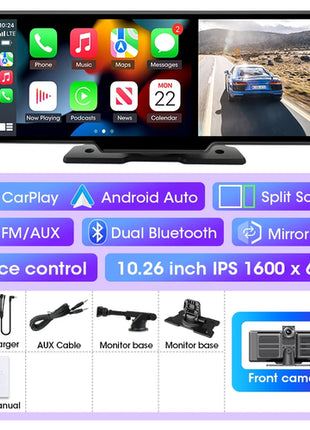 10/11.26 inch Dash Cam 4K Car DVR Wireless Carplay & Android Auto GPS