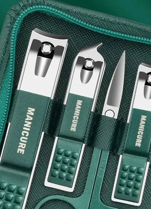 Green Manicure Set With Leather Case Professional Foot And Face Care