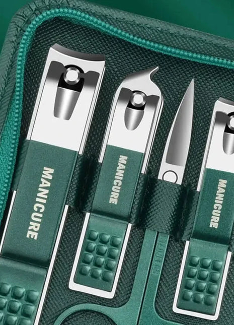 Green Manicure Set With Leather Case Professional Foot And Face Care