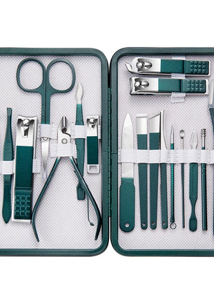 Green Manicure Set With Leather Case Professional Foot And Face Care
