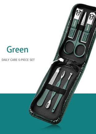 Green Manicure Set With Leather Case Professional Foot And Face Care
