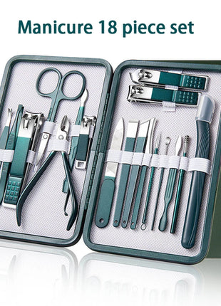 Green Manicure Set With Leather Case Professional Foot And Face Care