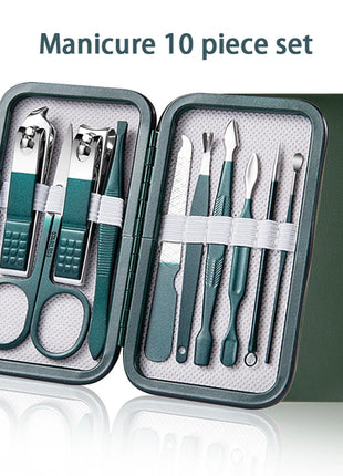 Green Manicure Set With Leather Case Professional Foot And Face Care