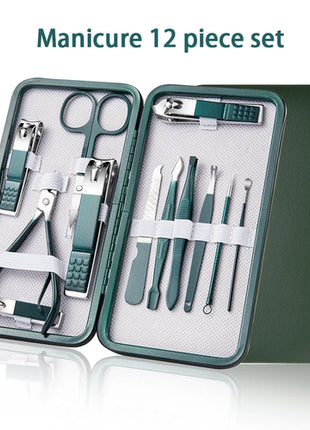 Green Manicure Set With Leather Case Professional Foot And Face Care