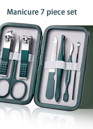 Green Manicure Set With Leather Case Professional Foot And Face Care