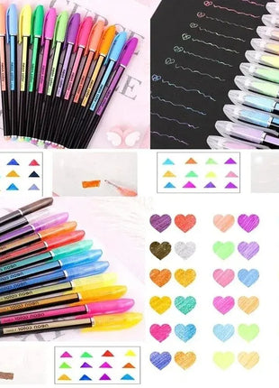 12Pcs Colors Gel Pens and Refills for School Office Coloring Book