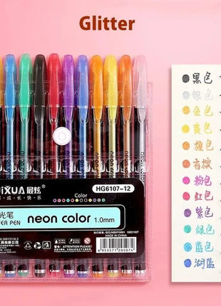 12Pcs Colors Gel Pens and Refills for School Office Coloring Book