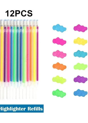12Pcs Colors Gel Pens and Refills for School Office Coloring Book