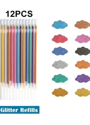 12Pcs Colors Gel Pens and Refills for School Office Coloring Book