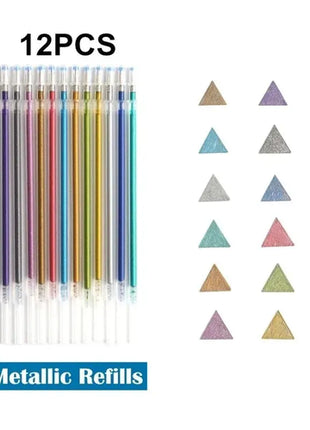 12Pcs Colors Gel Pens and Refills for School Office Coloring Book