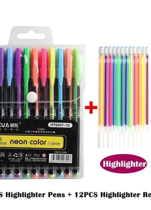 12Pcs Colors Gel Pens and Refills for School Office Coloring Book