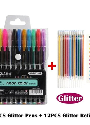 12Pcs Colors Gel Pens and Refills for School Office Coloring Book
