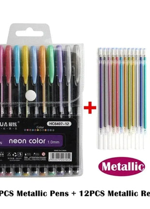 12Pcs Colors Gel Pens and Refills for School Office Coloring Book