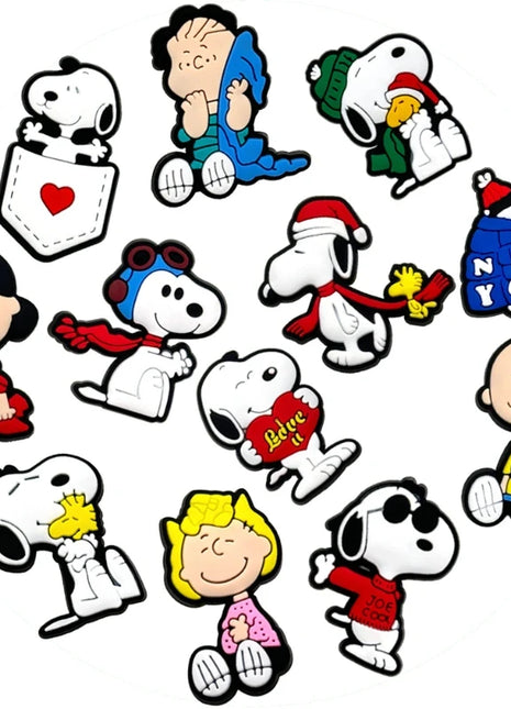 12-Pack SnoopyFashion Themed Shoe Charms Cartoon Kawaii Decoration