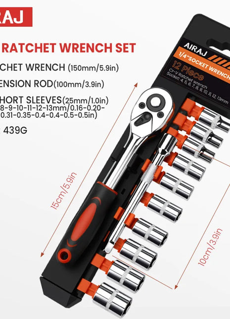 AIRAJ 12PCS Ratchet Socket Wrench Multifunctional Wrench for